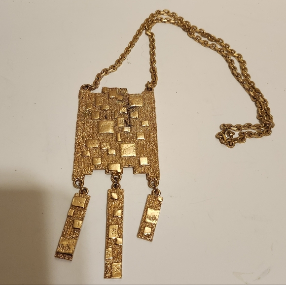 Vintage Mint Napier "Brutalist Modernist Pendant Necklace Gold-Tone Chain - Picture 1 of 6